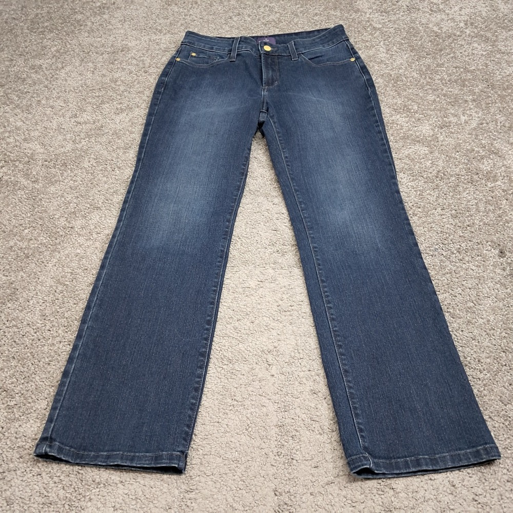 NYDJ Straight Leg Dark Wash Stretch Denim Jeans 8P Petite Made in USA